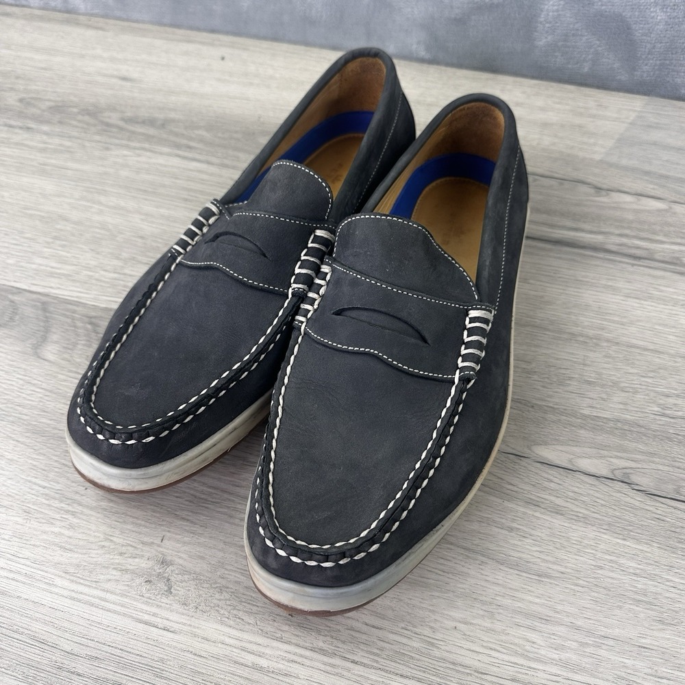 Peter Millar Alta Deck Loafers Men's 10M Navy Blue Nubuck Leather Brazil